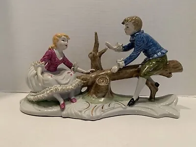 Buy Vtg. Dresden Style Lace Boy & Girl Figurine On Log See-Saw/ Teeter-Totter - 7   • 28.45£