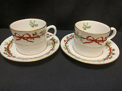 Buy Royal Worcester  HOLLY RIBBONS  England ~ Set Of 2 ~ Cups & Saucers ~ 2 3/4  Tal • 82.61£