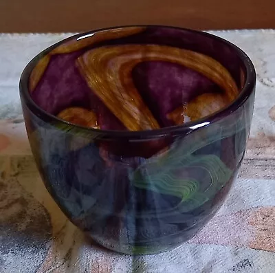 Buy Mtarfa Malta Purple Glass Pot With Yellow & Clear Swirl Pattern. Signed. • 14.99£