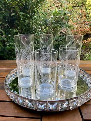Buy Set X 6 Vintage  Hi Ball & Mid Tumblers Hand Blown Crystal  Wheat Design Etched • 48£