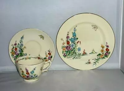 Buy Pretty Crown Staffordshire Hollyhocks Flowers Trio Coffee Tea Cup Saucer Plate • 16.99£