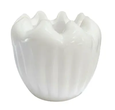 Buy Vintage White Milk Glass Rose Bowl Vase Ruffled Rim Crumpled Edge Fluted Sides  • 12.46£