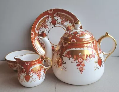 Buy Antique Copeland China Spode Orangey & Gilt Tea Set.Circa 1880 • 55£