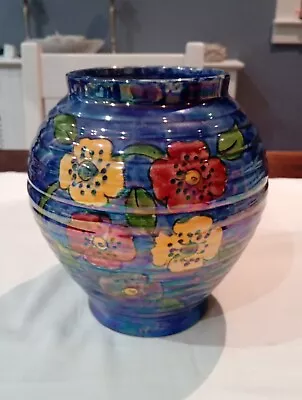 Buy Kensington KPD Lustre Ware Pottery Floral Blue Art Deco Vase C.1930's, 21cm Tall • 35£
