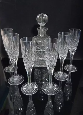 Buy 6 Vintage Crystal Champagne Flutes & Cut Glass Decanter Stuart Tewkesbury Unmark • 65£