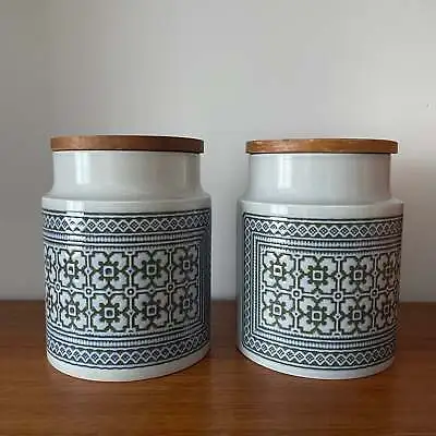 Buy Vintage Hornsea Pottery Two Tall Storage Jars Tapestry Blue And White Pattern. J • 14.44£