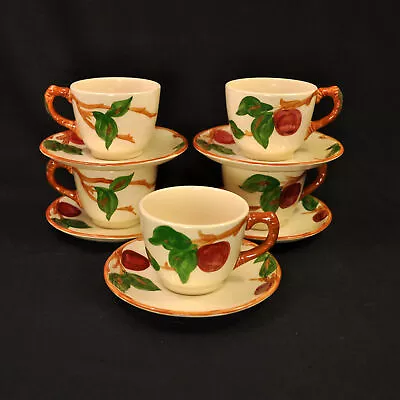 Buy Franciscan Apple 5 Sets Cups & Saucers 1949-1966 USA HP Red Green Brown Embossed • 51.13£