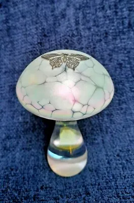 Buy Heron Glass Hand Crafted White Mushroom 11 Cm With Pewter Butterfly - Gift Box • 27£