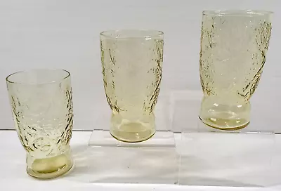 Buy 3 Federal Madrid Amber Juice Glasses Set Depression Yellow Etched Drink Tumblers • 28.74£