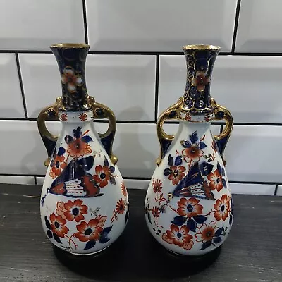Buy Antique Staffordshire  Dura Ware  Imari Pattern #841 Double Handled Vases • 29.99£