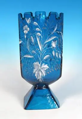 Buy Victorian Crackle Art Glass Castle Tower Cut Vase Bohemian Stourbridge HP Enamel • 118.98£