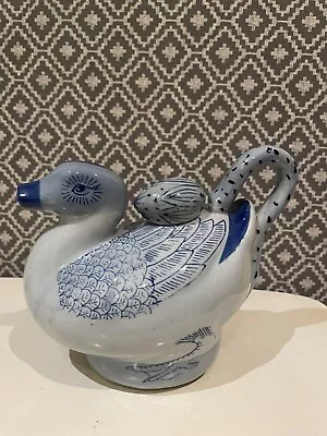 Buy Vintage Chinoiserie Blue White Duck Teapot Hand Painted China  • 14.40£