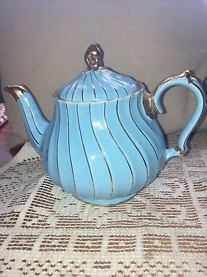 Buy Vintage Sadler Teapot In Blue Lusture Swirl With Gold Edging  • 20£