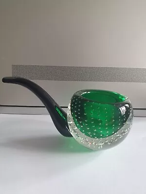 Buy Modern Blown Control Bubble Studio Glass Bullacante Green Cased Pipe • 10£