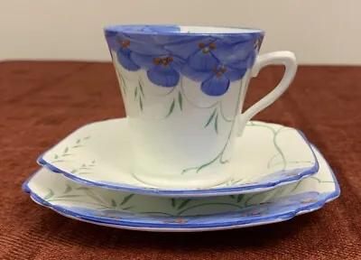 Buy Collingwood Bone China Blue Florinda Trio, Hand Painted Cup, Saucer & Side Plate • 4£