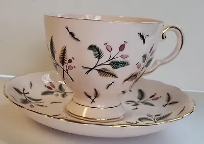Buy Vintage Tuscan Fine English Bone China Pink Tea Cup  W/Saucer Feathery Leaves  • 24.32£
