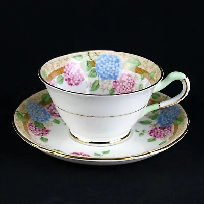 Buy Copelands Pink & Blue Hydrangea Tea Cup And Saucer Set, Vintage C.1910 England • 19.28£