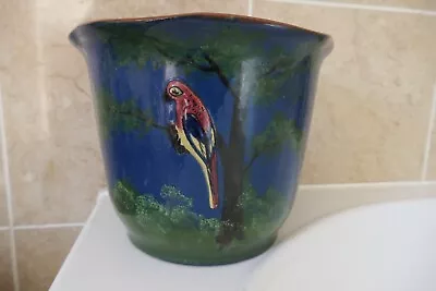 Buy Royal Torquay Pottery 18 Cm Blue/green Jardiniere + Relief Colour Parrot On Tree • 120£