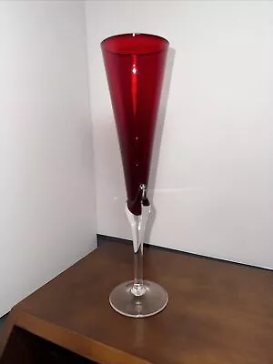Buy SINGLE GLASS ~ Bohemian/ Czech Ruby Red Crystal Tall Champagne Flute 11  Tall • 18.94£