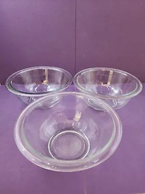 Buy 3 Vtg PYREX Clear Nesting Mixing Bowls 322s Only - 2 Spiral, 1 No Spiral Bottom • 33.15£