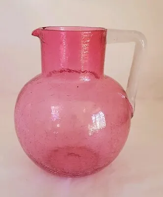 Buy Victorian Hand Blown   Cracked Ice Finish   Cranberry Glass Lemonade Jug.C1890's • 85£