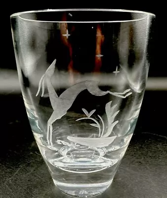 Buy 0rrefors Etched Led Glass Vase With Leaping Gazelle D20 • 38.52£