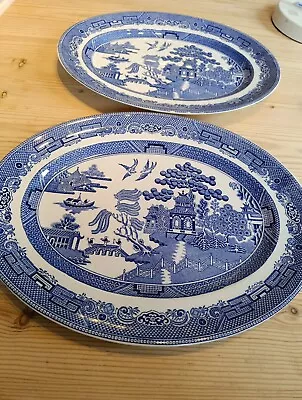Buy Blue & White Willow Pattern 12”x9.5  Oval Platter By Johnson Bros - Excellent X2 • 4.45£
