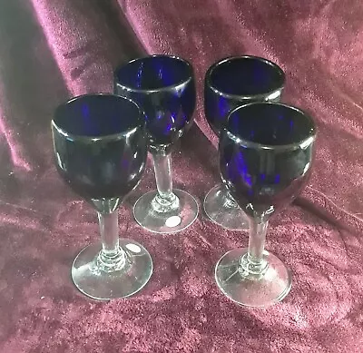 Buy 4 Vintage Hand Blown Cobalt Blue Wine Glasses Been In Box Since Mid 1970s • 33.57£