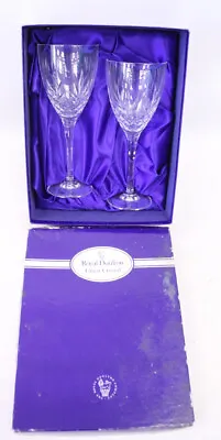 Buy Pair Of Vtg ROYAL DOULTON Cut Glass Crystal Wine Goblets Boxed - B59 • 6.99£