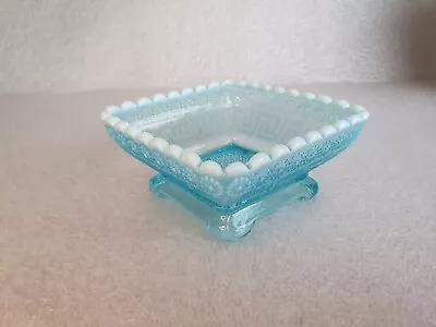 Buy Antique Blue Pearline Pressed Glass Dish - Opalescent Daisy & Greek Key • 12£