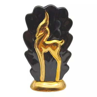 Buy Stylized Gazelle Deer Vase Planter, 7  Black Gold Vtg 1950s Mid Century Art Deco • 33.74£