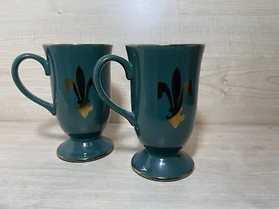 Buy Hornsea Pottery England Two Mugs Green & Gold Colour Fleur-de-lis Design On Cups • 8.99£