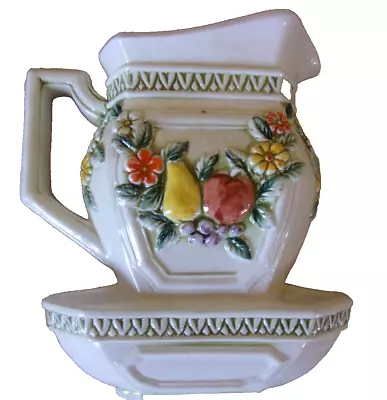 Buy Vintage Beautiful  Fruit Floral Ceramic Wall Pocket Planter Vase 6” Wall Mount • 17.04£