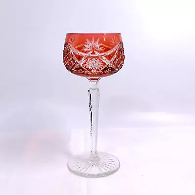 Buy Vintage Bohemian Cranberry Crystal Cut To Clear Hock Wine Glass • 12.99£