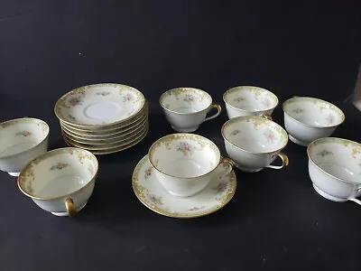 Buy Set (8) Coffee Tea Cups & Saucers, Noritake Fine China M Japan JOLIET Green Gold • 66.58£