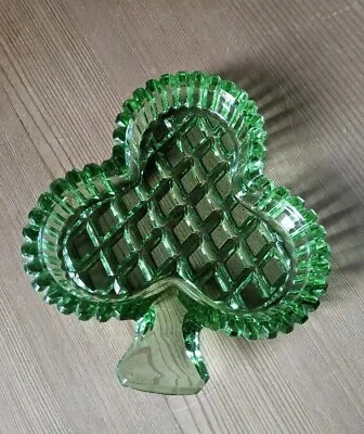 Buy Vintage Czech Bohemian Green Pressed Glass Shamrock Pin Trinket Dish St Patrick • 8£