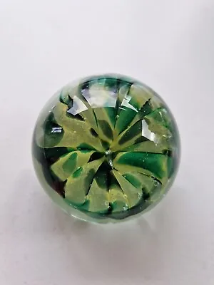 Buy Green And Yellow Flower Leaf Vintage Paperweight Likely By Isle Of Wight Glass • 12£