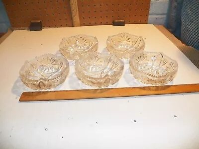 Buy Vintage Set Of 5 Clear Glass Berry Bowls; Cut Glass Pattern W/ Sawtooth Rim • 11.42£