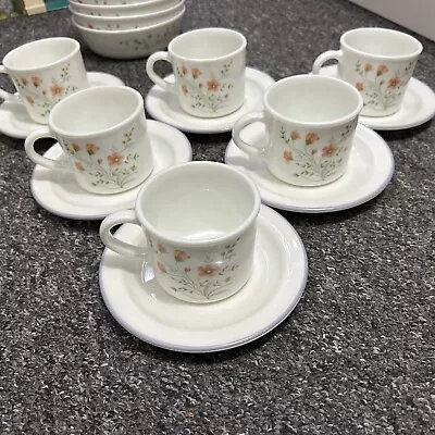 Buy Pyrex Emily  Spring Garden 6x Tea Cups & Saucers  And 6 Bowls- Vintage Excellent • 28.50£