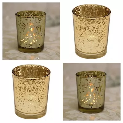 Buy Gold Speckle Tea Light Votive Candle Holder 6.5cm X 5.5cm Glass - Choose Amount • 10.99£