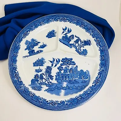 Buy Blue Willow England Divided Grill Plate Pottery Heavy Restaurant - MS Or SM Mark • 26.97£