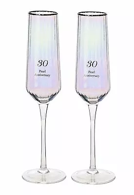 Buy 30th Anniversary Champagne Flutes Gift Set Glasses Pearl Wedding Amore Stems • 19.95£