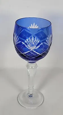 Buy Cobalt Blue Cut To Clear 5.5  Tall  Glass Goblet Diamond And Fan Star Cut  • 14.41£