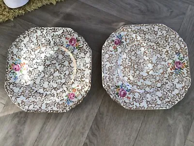 Buy Vintage BCM Nelson Ware Flower Patterned Square Plates X 2 • 2.99£