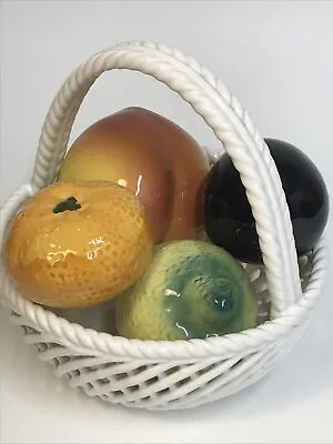 Buy Vintage Spanish Majolica Ceramic Fruit In Woven Basket 16cm Orange Fig Lemon + • 21£