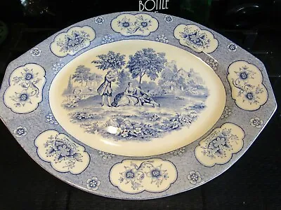 Buy A Vintage Adams Blue Lawnton Blue & White 14 3/8  Oval Serving Platter - Good • 15£