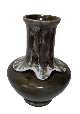 Buy Vintage Kingston Pottery England  Dark Green & White Dripware Vase 18 Cm VGC • 10.80£