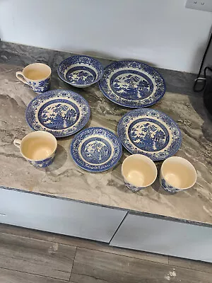 Buy EIT Vintage Ironstone Old Willow Pattern Blue & White Plates, Bowls And Cups  • 9£