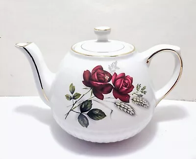 Buy Ellgreave England Small Ironstone Teapot Red Roses Gold Trim Vintage Wood & Sons • 18.24£