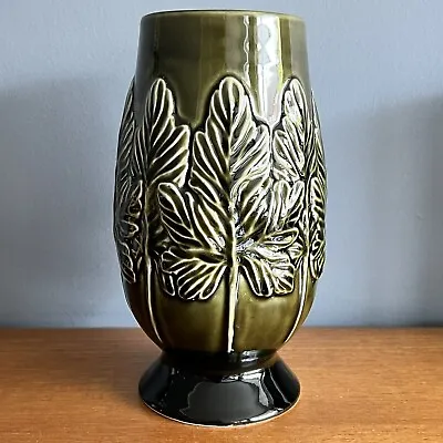 Buy Vintage Green Sylvac Pottery Vase With Sycamore Leaves • 8£